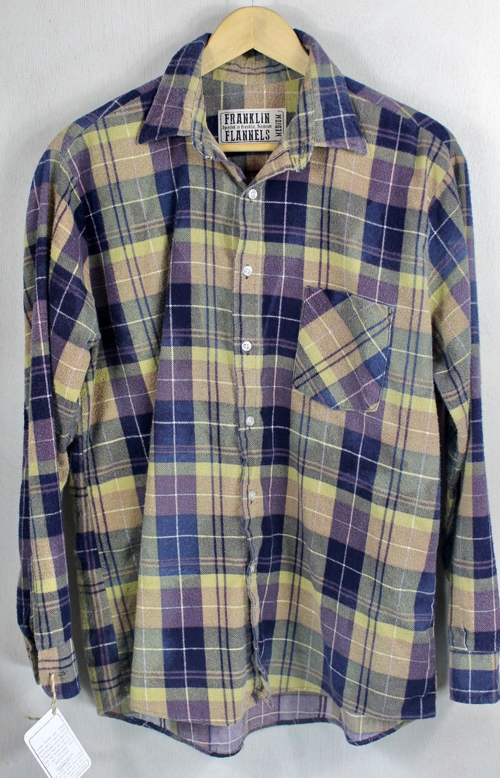 Vintage Retro Army Green, Brown and Purple Flannel Size Medium