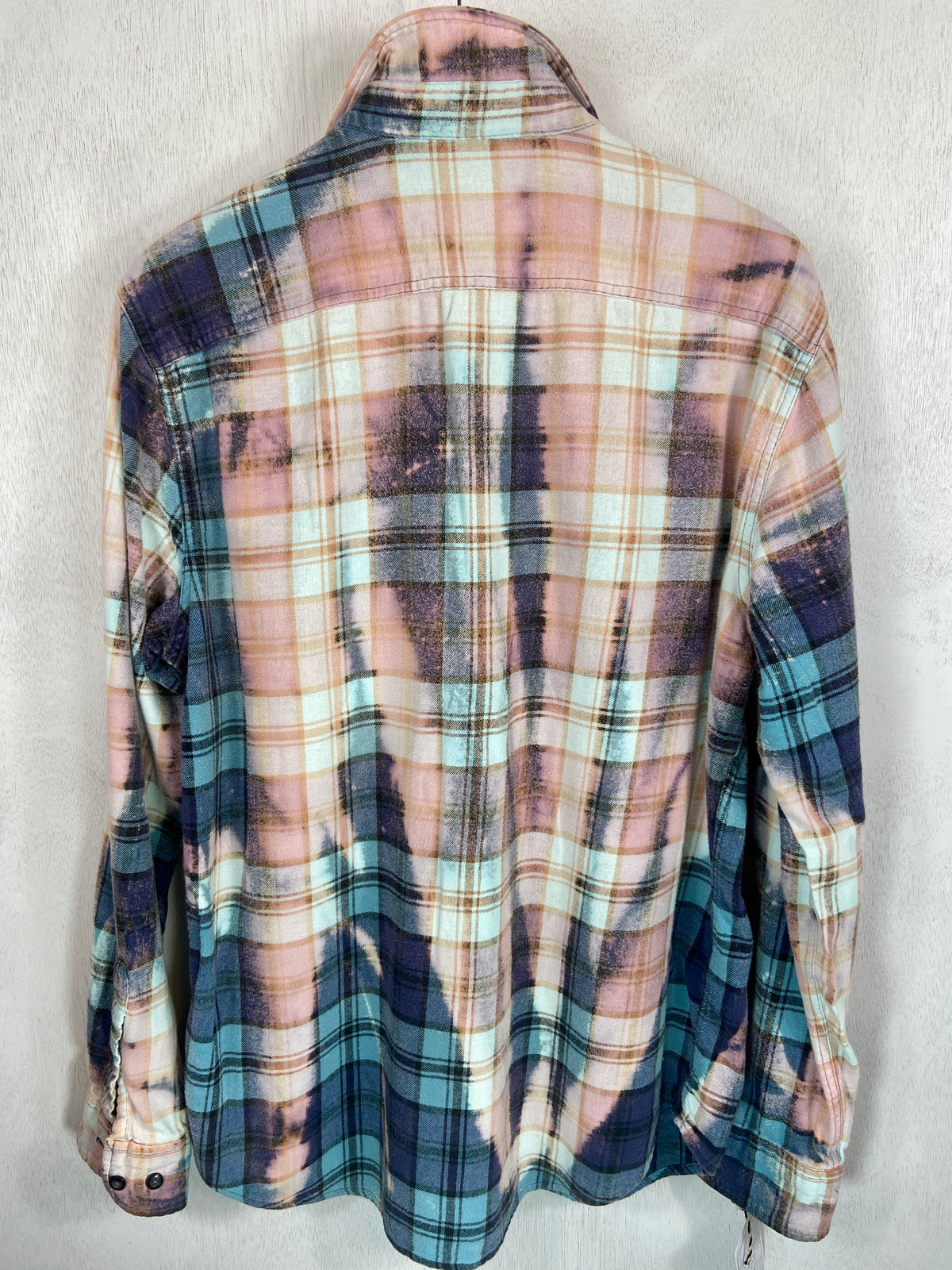 Vintage Turquoise, Navy Blue, Pink and White Flannel Size Large