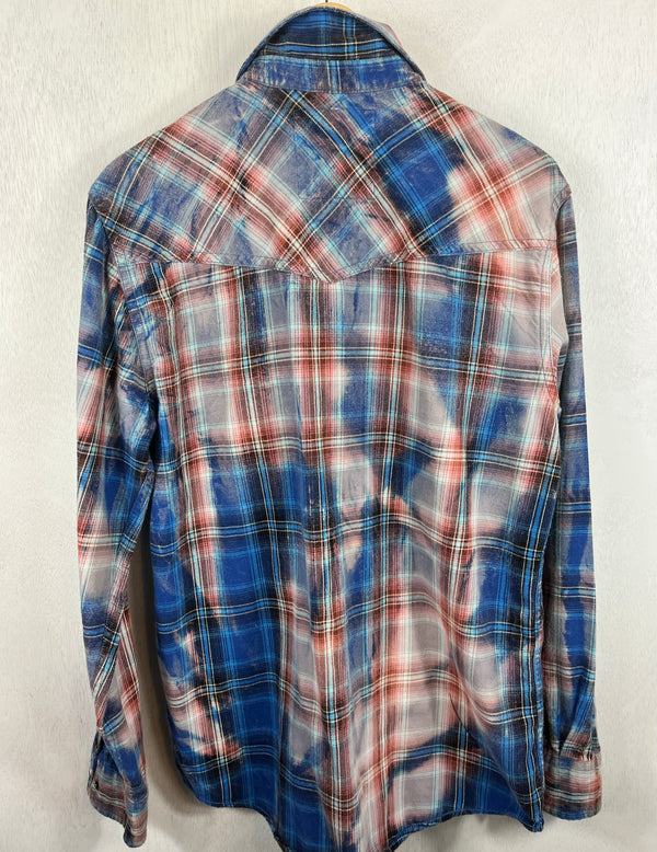 Vintage Western Style Royal Blue, Black and Rust Flannel Size Large