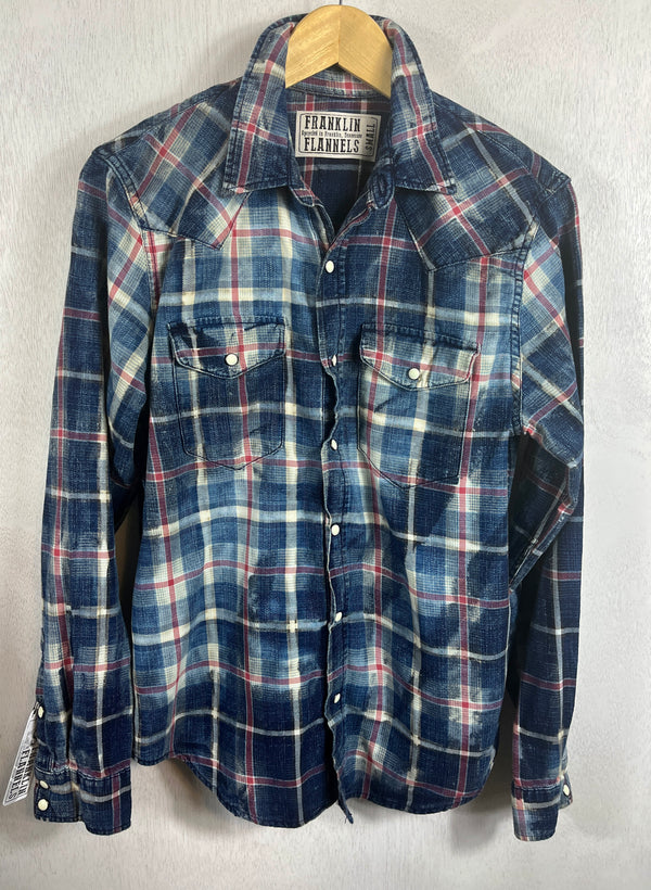 Vintage Western Style Navy Blue, Red and White Denim Size Small