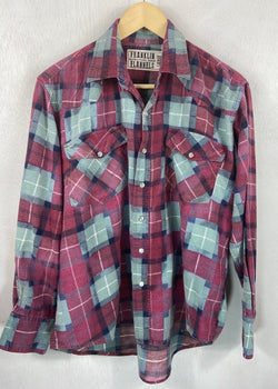 Vintage Retro Western Style Deep Red and Sage Green Flannel Size Large
