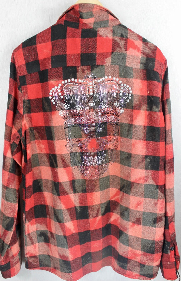 Fanciful Vintage Buffalo Check Flannel with Crown Skull Size Medium