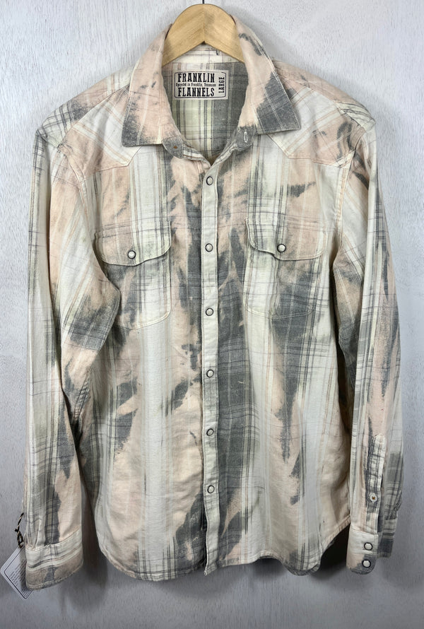 Vintage Western Style Grey, Peach and Cream Flannel Size Large