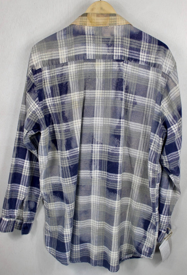 Vintage Grunge Navy Blue Faded Flannel Size XL