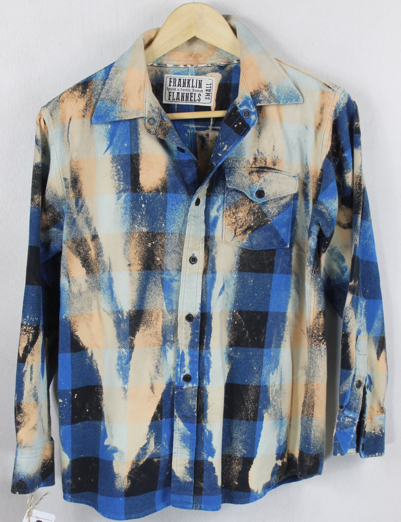 Vintage Royal Blue, Black and Cream Flannel Size Small