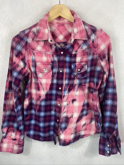 Vintage Western Style Purple, PInk and Blue Flannel Size Youth Large