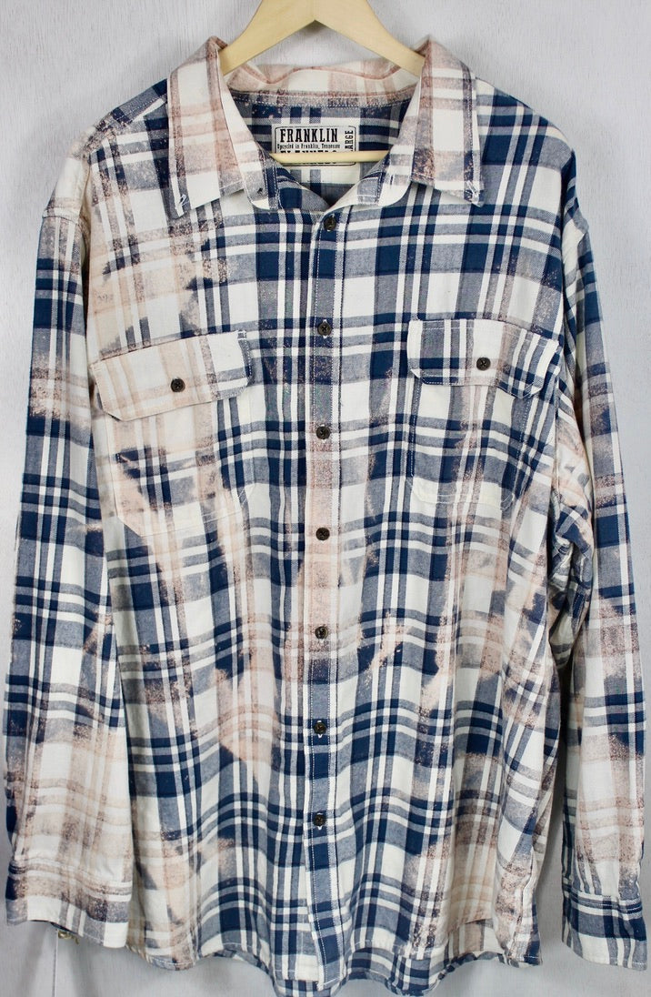 Vintage Blue, White and Cream Flannel Size XL Tall
