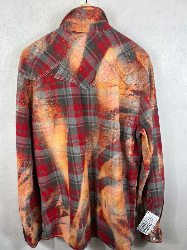 Vintage Western Style Red, Grey and Gold Flannel Size XL