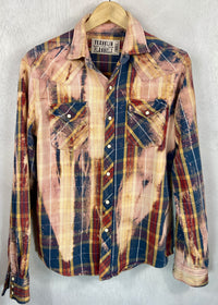 Vintage Western Style Blue, Light Pink and Yellow Flannel Size Small