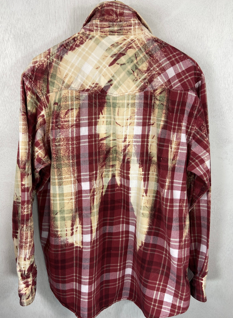 Vintage Western Style  Red, White and Light Yellow & Green Flannel Size Large