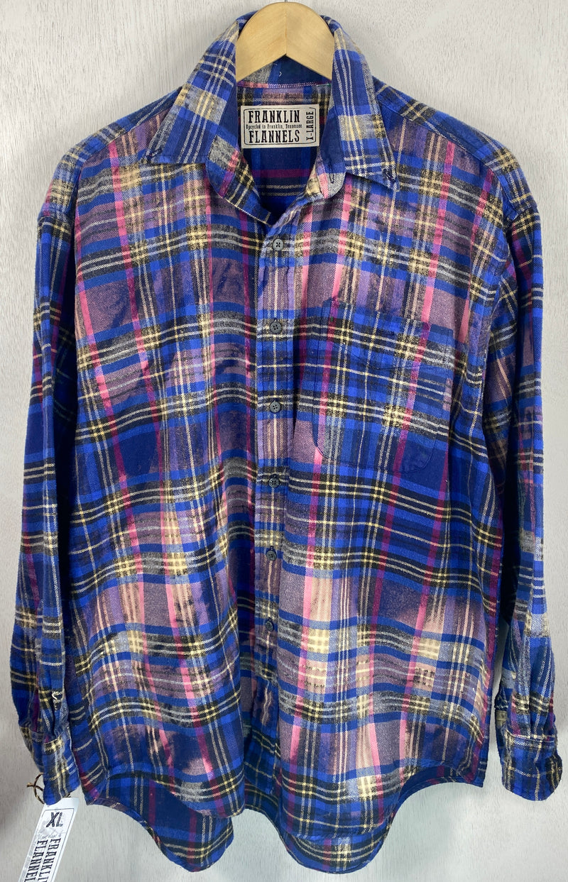 Vintage Royal Blue, Purple, Grey and Pink Flannel Size XL