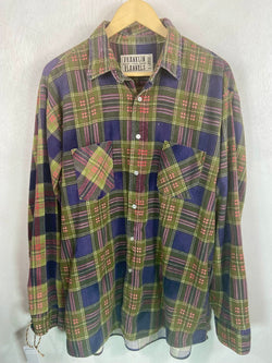 Vintage Retro Army Green, Purple and Pink Flannel Size XL