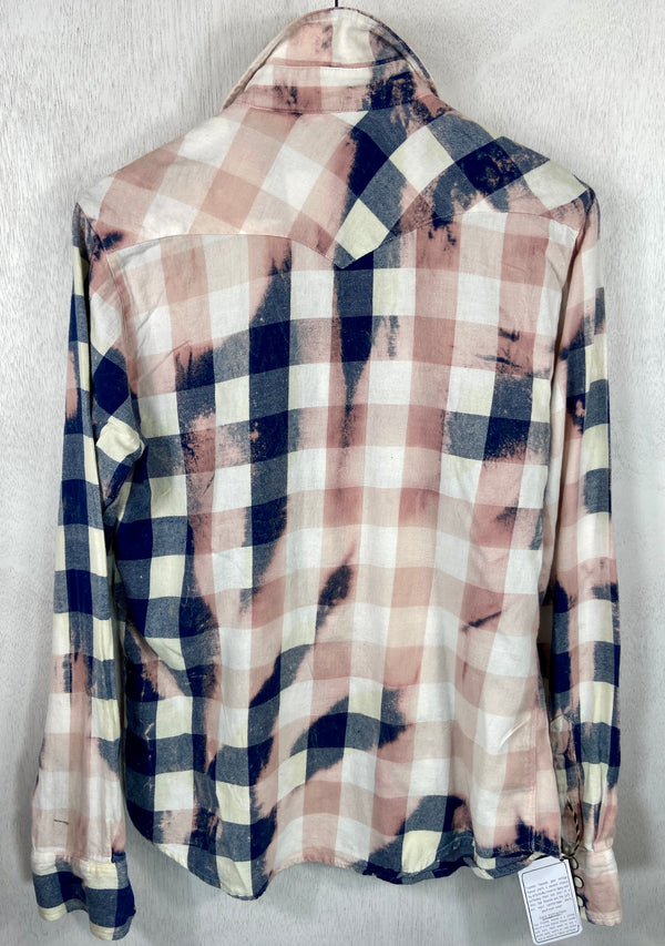 Vintage Western Style Navy Blue, White and Pink Flannel Size Medium