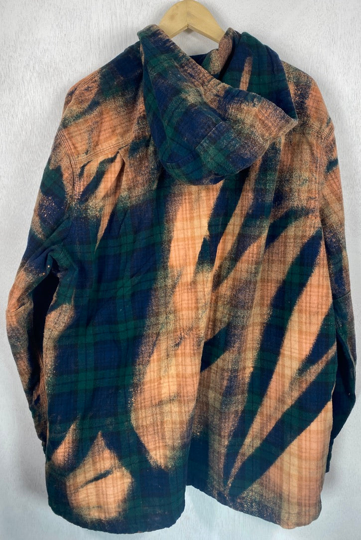 Vintage Green, Navy Blue and Rust Flannel Hoodie Size XXL
