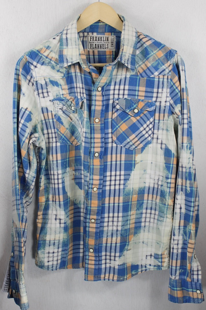 Vintage Western Style Blue, White and Orange Flannel Size Small