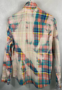 Vintage Turquose, Pink, Lavender and Cream Flannel Size Medium