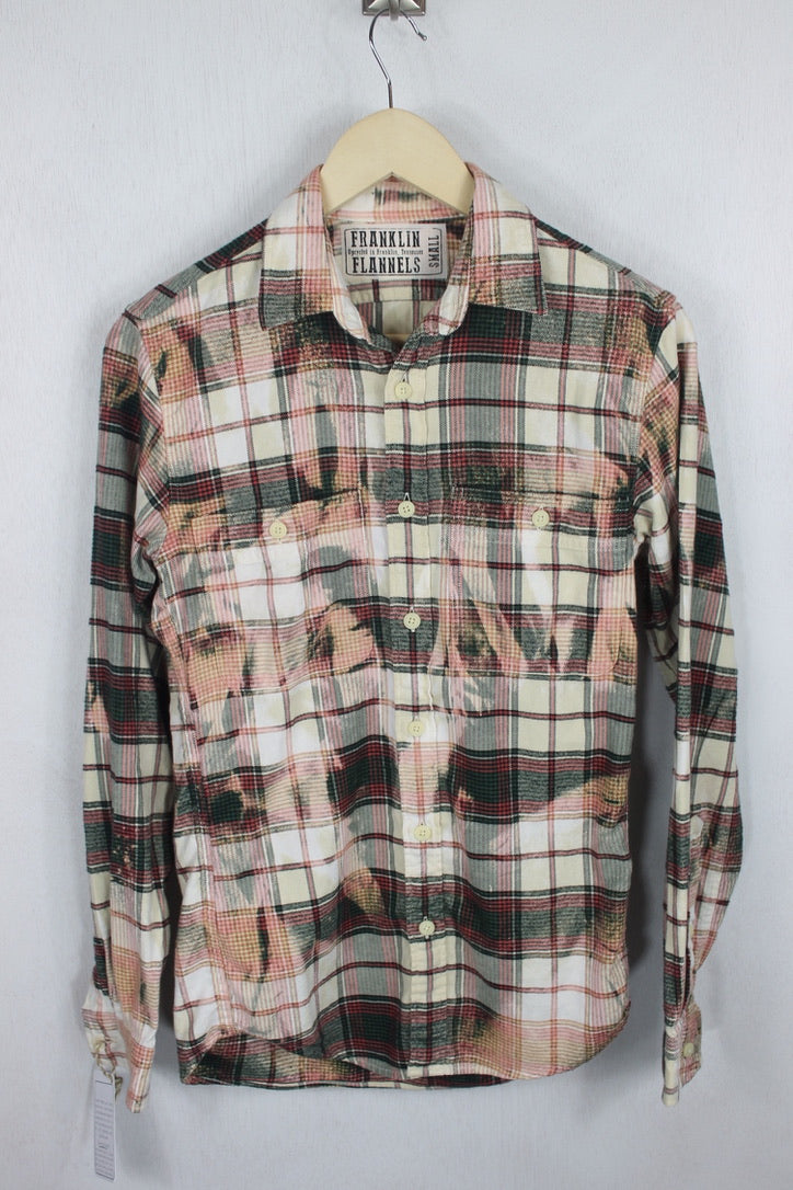Vintage Cream, Green, and Rosé Pink Flannel Size Small