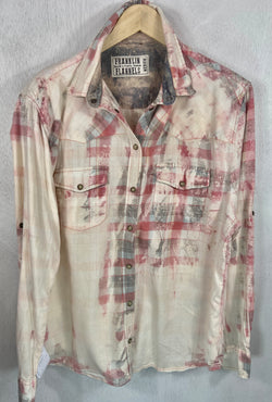 Vintage Western Style Pink, Light Blue and Cream Flannel Size Medium