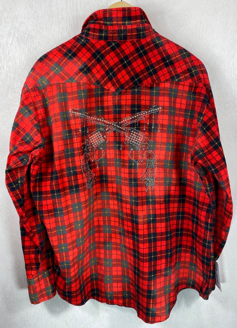 Fanciful Western Style Red and Black Flannel with Pistols Size Large