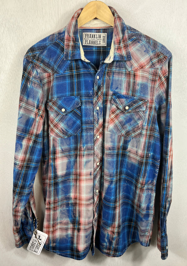 Vintage Western Style Royal Blue, Black and Rust Flannel Size Large