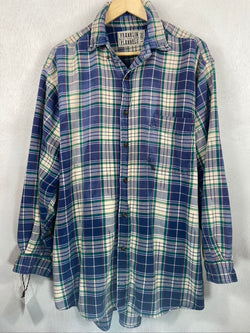 Vintage Retro Blue, Green and Cream Flannel Size XL