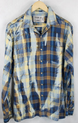Vintage Deep Blue, Rust and Faded Blue Flannel Size Large
