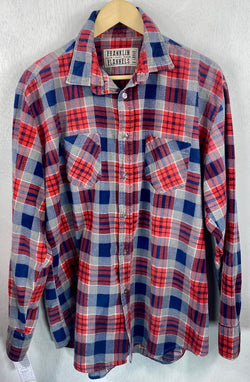 Vintage Retro Red, Grey and Blue Flannel Size XL