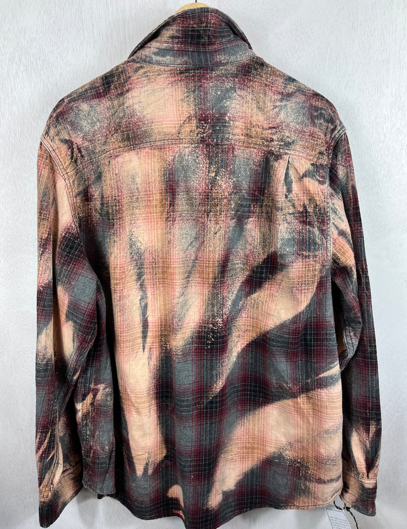 Vintage Burgundy, Peach, Grey and Black Flannel Size Large
