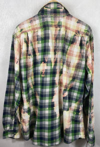 Vintage Green, Navy and Peach Lightweight Flannel Size XL
