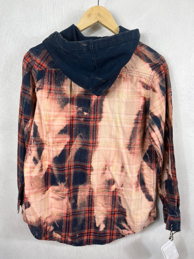 Vintage Red, Navy and Peach Flannel Hoodie Size Small