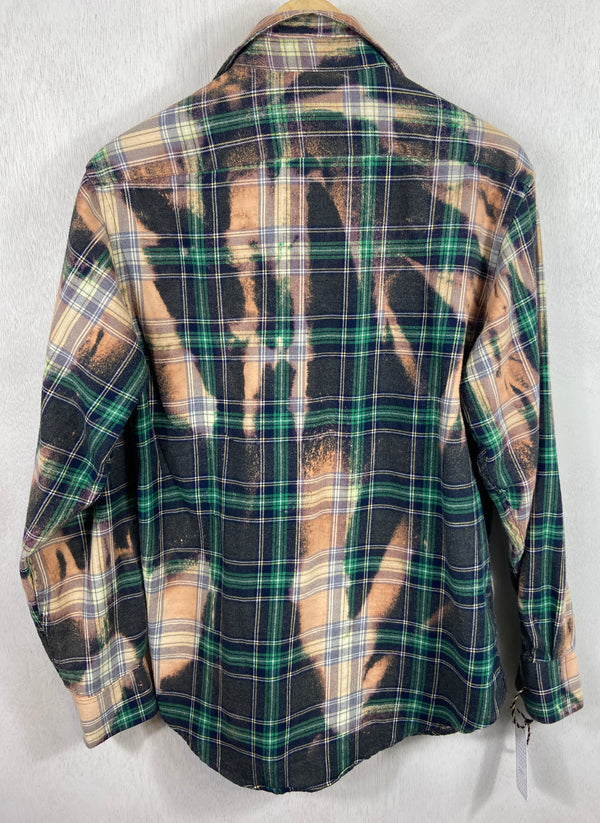 Vintage Green, Black, Peach and Cream Flannel Size Medium