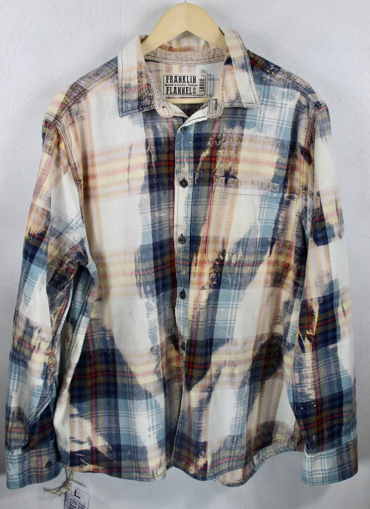 Vintage Light Blue, Cream and Pink Flannel Size Large