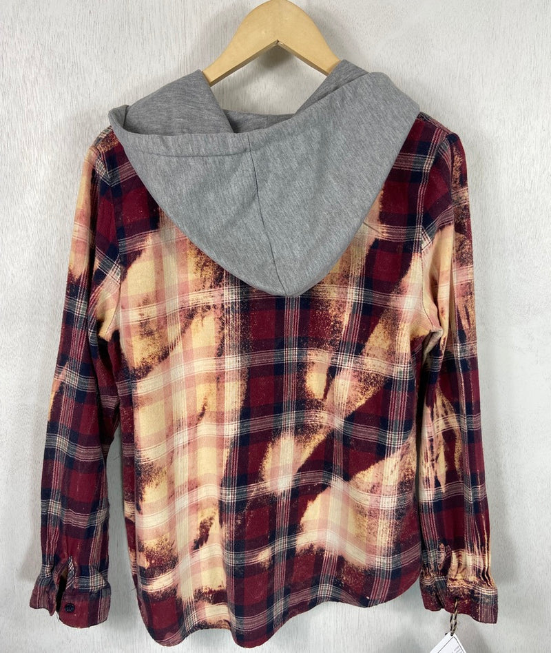 Vintage Red, Black and Cream Hoodie Flannel Size Small