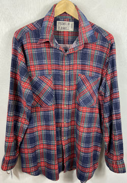Vintage Retro Red, Blue, Green and White Faded Flannel Size Large