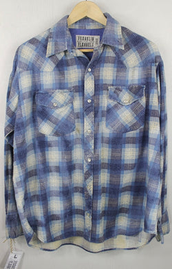 Vintage Western Style, Blue, Navy and White Flannel Size Large