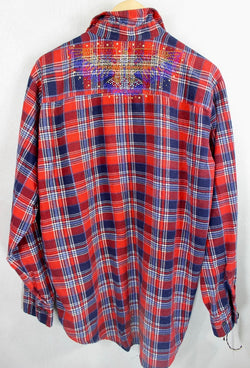 Fanciful Retro Red, White and Blue Flannel with Eagle Size Large