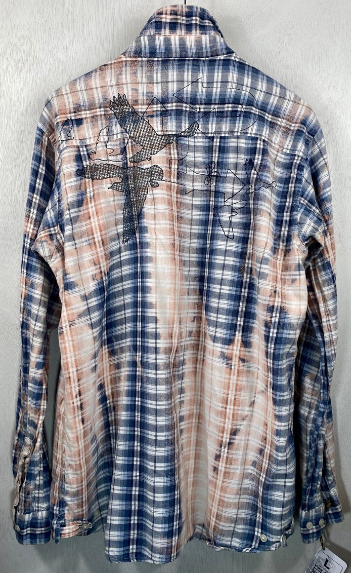 Vintage Blue, Pink and White Flannel Size Large
