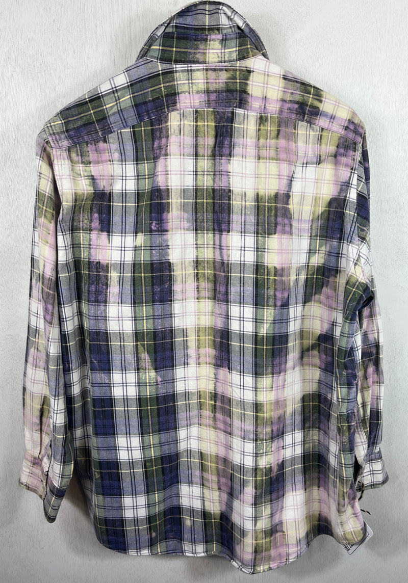 Vintage Green, Lavender, White and Yellow Flannel Size Medium