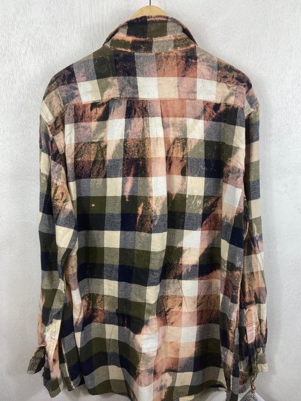 Vintage Green, White, Peach and Navy Blue Flannel Size XXL Tall