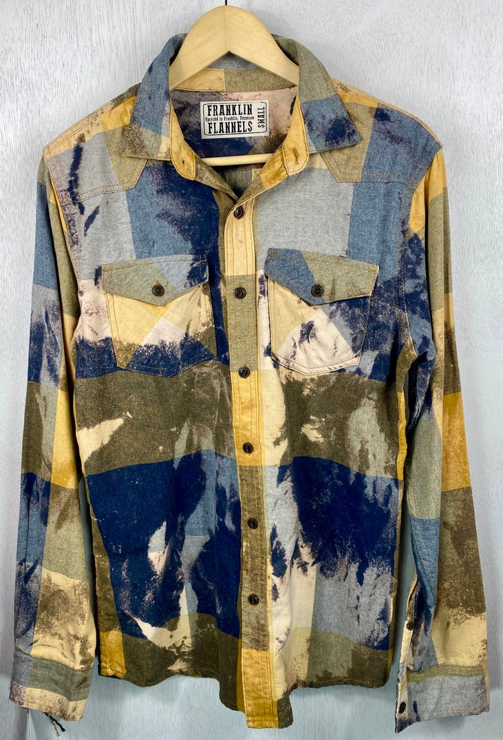 Vintage Blue, Grey and Mustard Flannel Size Small