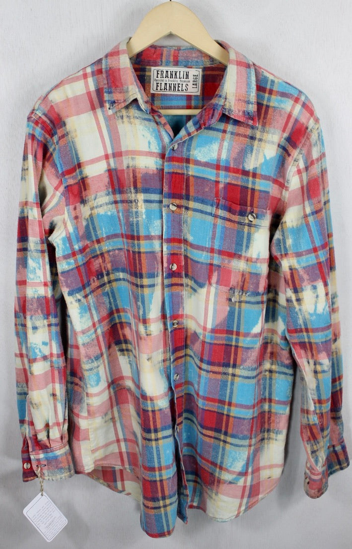 Vintage Sky Blue, Pink and Red Flannel Size Large