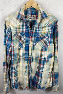 Vintage Western Style Turquoise, Yellow, Red and White Flannel Size Large