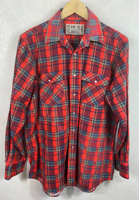 Vintage Retro Western Style Red, Grey and Blue Flannel Size Medium