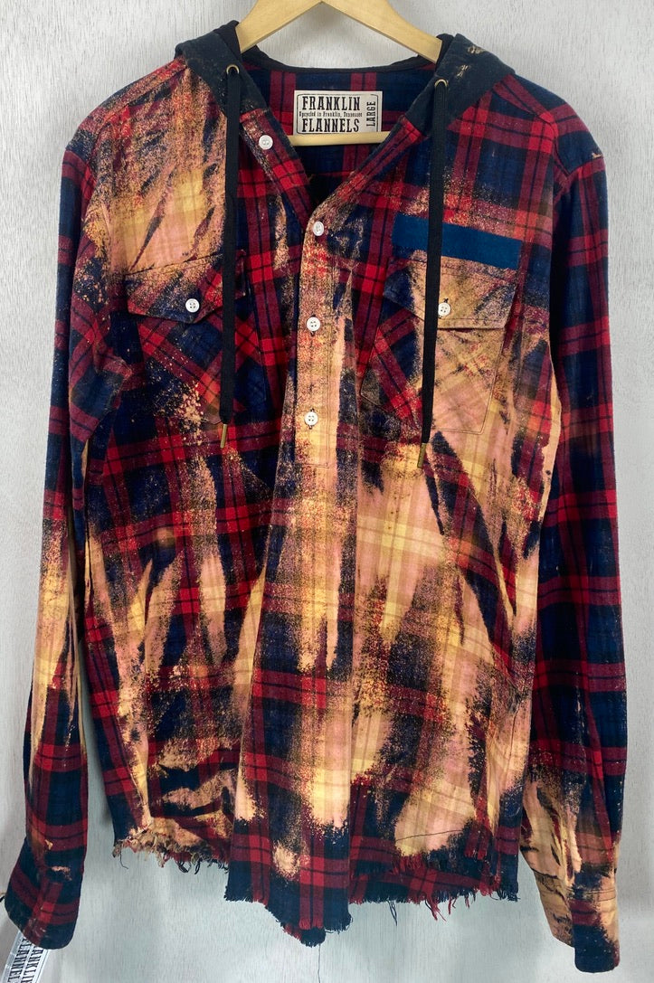 Vintage Red, Navy Blue and Black Flannel Hoodie Size Large