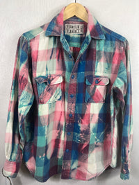 Vintage Turquoise, Pink and White Flannel Size Small
