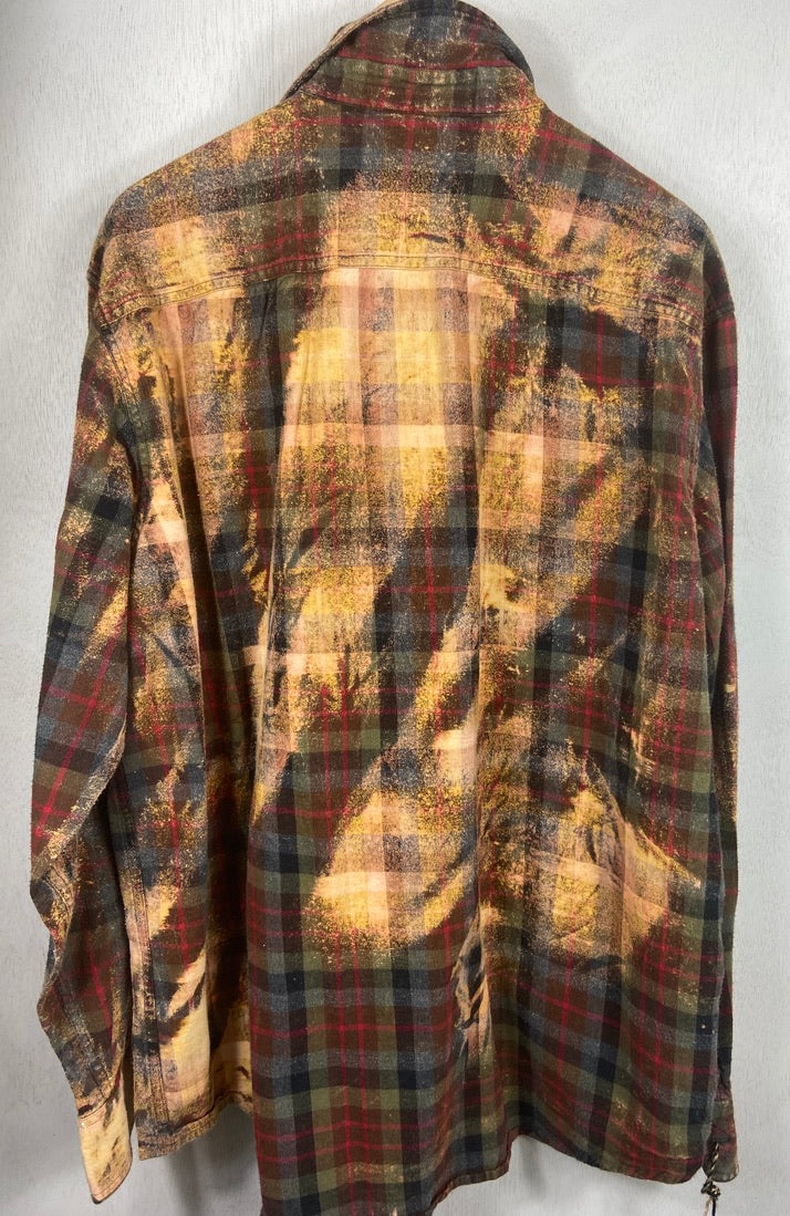Vintage Army Green, Gold, Grey and Red Flannel Size Large