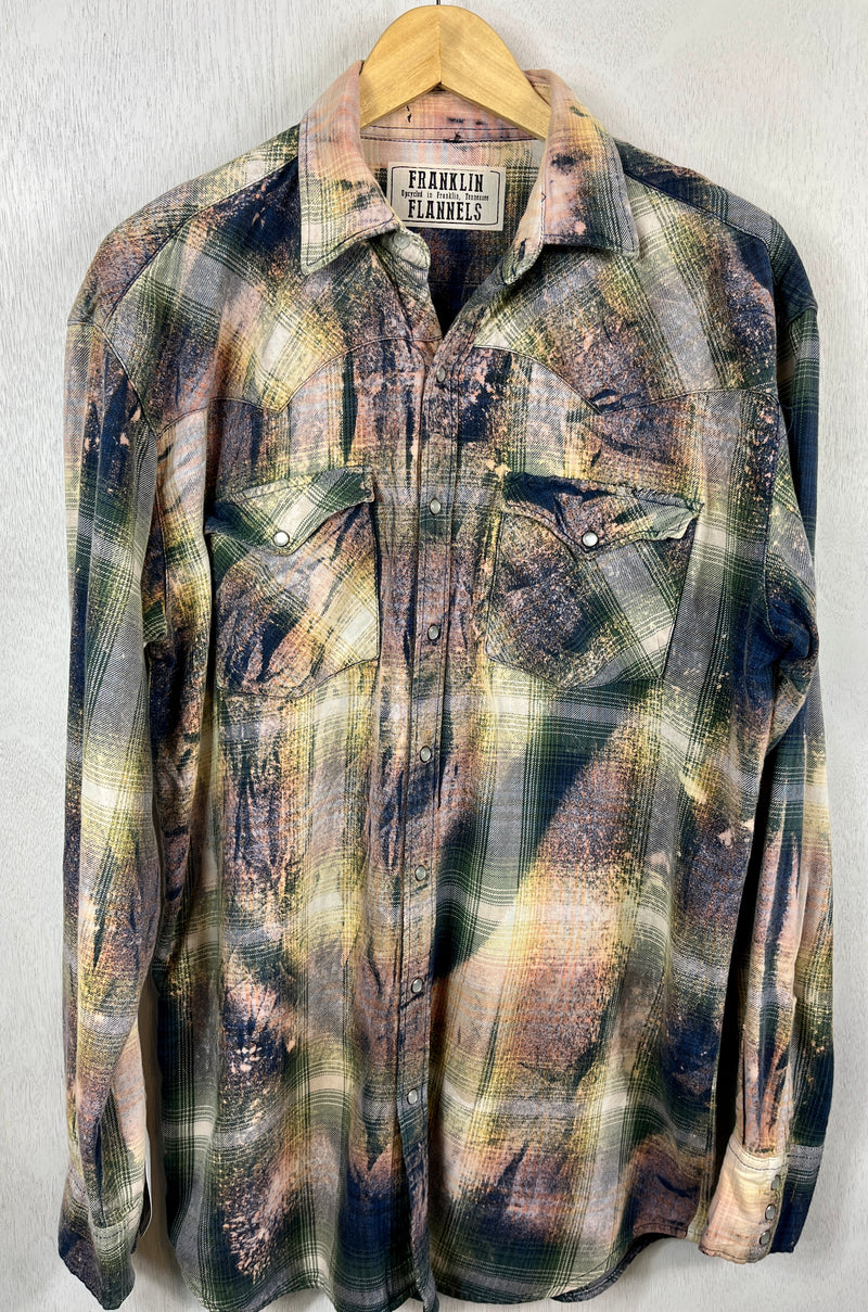 Vintage Western Style Blue, Green, Lavender and Yellow Flannel Size XL