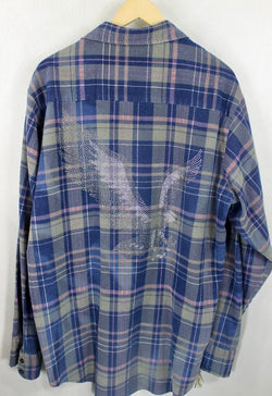 Fanciful Vintage Blue & Grey Flannel with Eagle Size Large