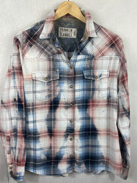 Vintage Western Style Blue, White and Dusty Rose Flannel Size Small