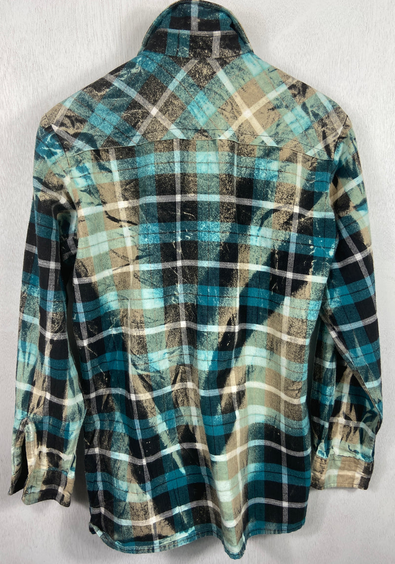 Vintage  Western Style Turquoise, Black and White Flannel Size Medium